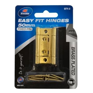Zenith Easy Fit Hinge 50mm Brass 2pk