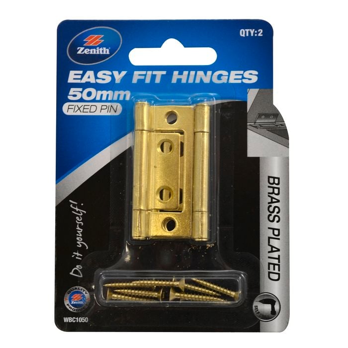 Zenith Easy Fit Hinge 50mm Brass 2pk