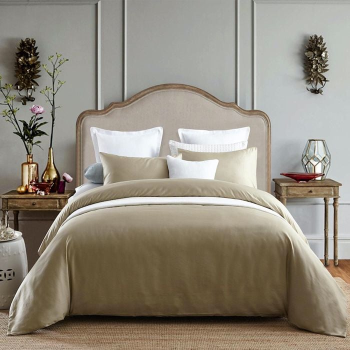 CottonMore 100% Cotton 650TC Sateen Taupe Quilt Doona Cover Set - Queen