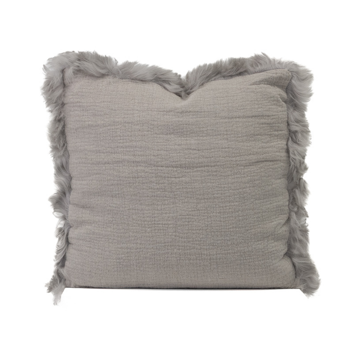 Naturally Sheepskins 45x45cm Grey French Linen Cushion With Lambskin Trim (with Insert)