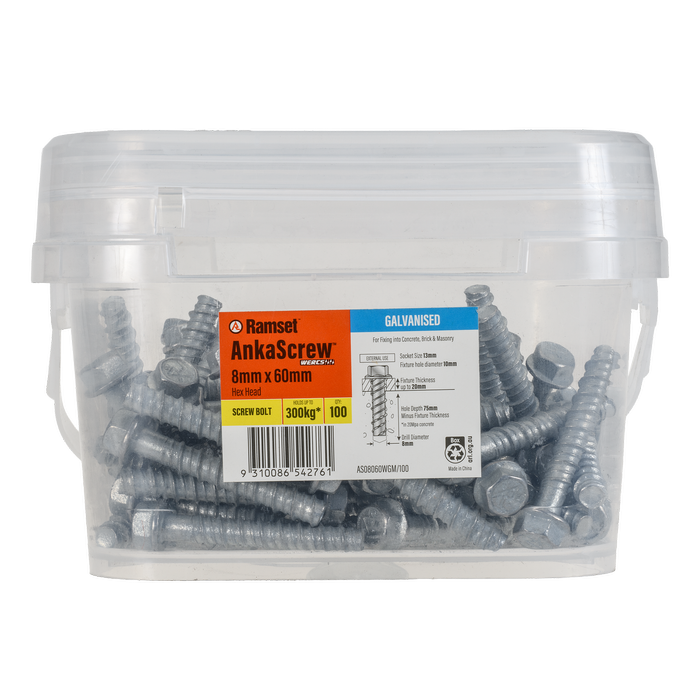 Ramset 8 x 60mm Galvanised AnkaScrew Masonry Anchor - 100 Pack