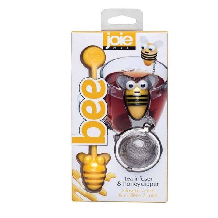 JOIE Bee Reusable Tea Infuser With Honey Dipper Yellow Shaped 15x3.5x2.4cm