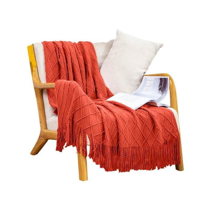 SOGA Red Diamond Pattern Knitted Throw Blanket 130x230cm