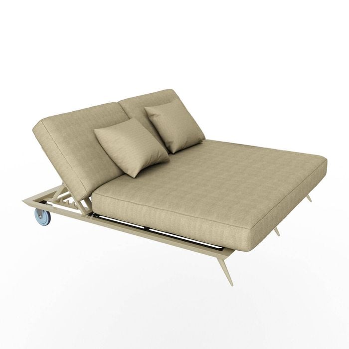 Nordhavn Double Light Brown Reclining Sun Lounger, Outdoor Folding Sunbed