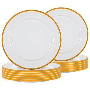 Argon Tableware 20cm Enamel Side Plates - Yellow Rim - Set Of 12 - 8inch Small Dish Plates Metal Enamel Tableware Dinner Set