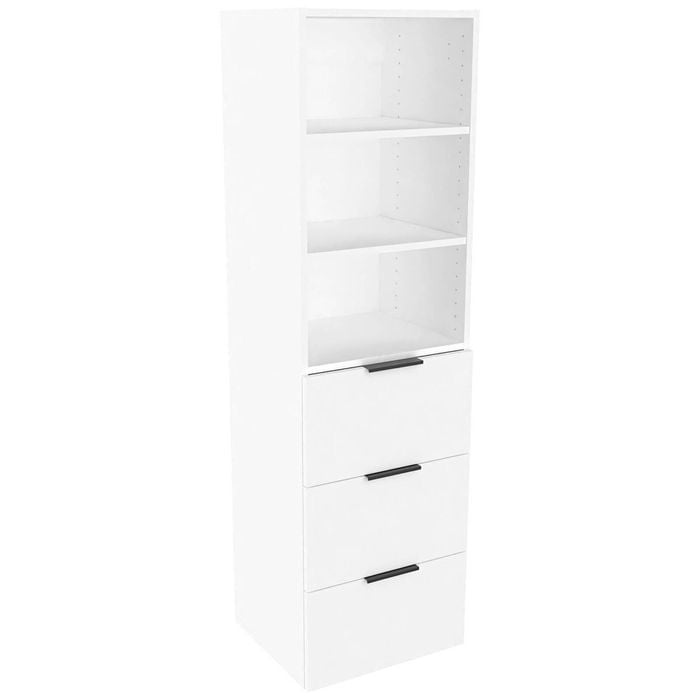 Lugna 1536 x 450 x 380mm White 2 Adjustable Shelf 3 Drawer Storage Cabinet - White
