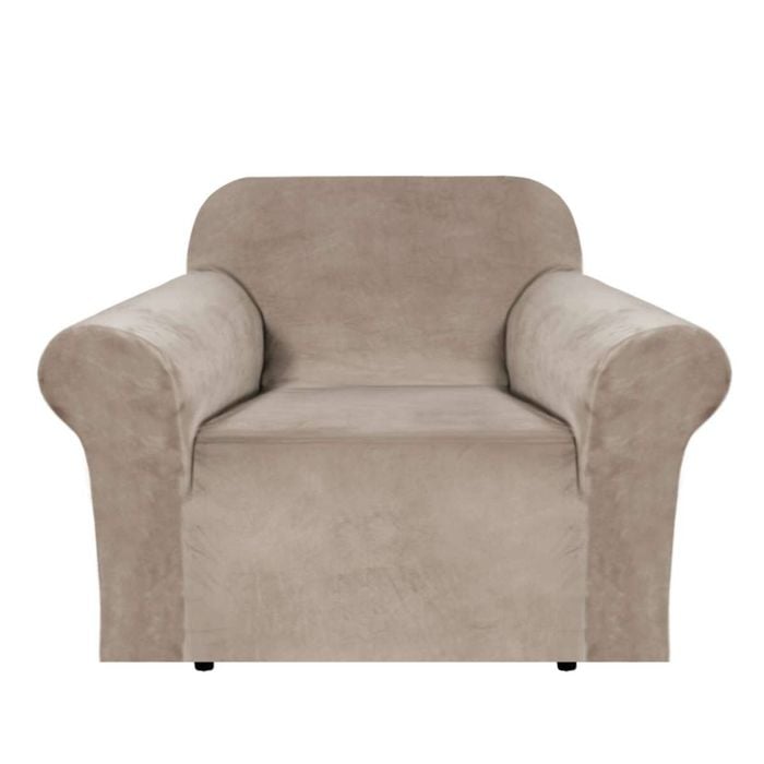 Smarcute 1 Seater Velvet Sofa Cover Armchair Cover Stretch Thick Plush Fabric Taupe