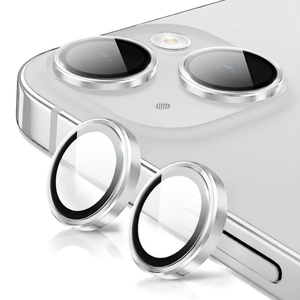 Metal Camera Lens Glass Individual Eagle Protector Cover - For Apple iPhone 14 / 14 Plus / 15 / 15 Plus (2pcs) - Silver