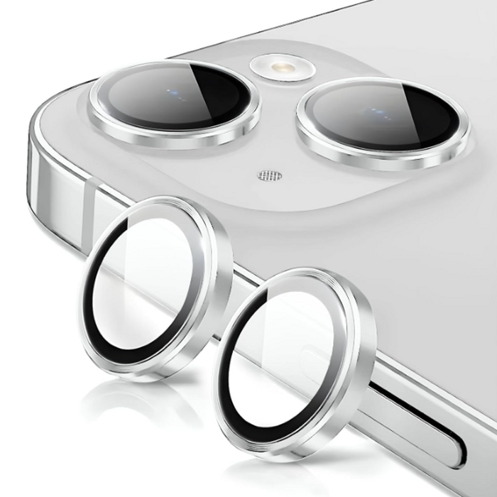 Metal Camera Lens Glass Individual Eagle Protector Cover - For Apple iPhone 14 / 14 Plus / 15 / 15 Plus (2pcs) - Silver