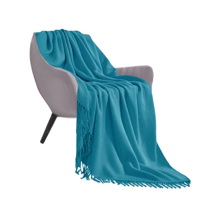 SOGA Blue Acrylic Knitted Throw Blanket