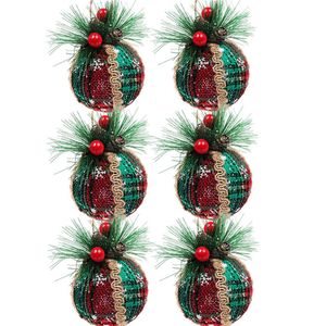 Catzon 6 Pcs Christmas Ball Ornaments 8CM with Pine Cones and Greenery for Xmas Party-Set 1