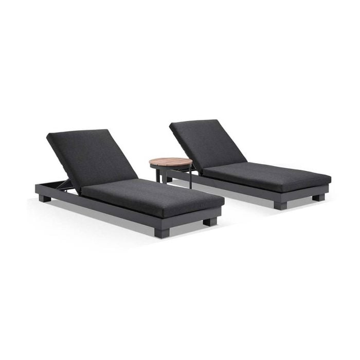 Outdoor Santorini Aluminium Sun Lounge Set W/ Round Table - Charcoal