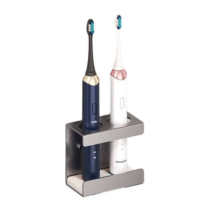 Catzon Wall Mount Electric Toothbrush Holder 2 Slots Diatomite Dish-grey