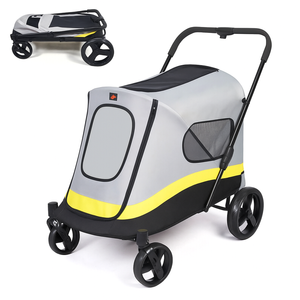 P&P Black Shock-Absorbing Foldable Dog Stroller for Dogs (Partition Interior)