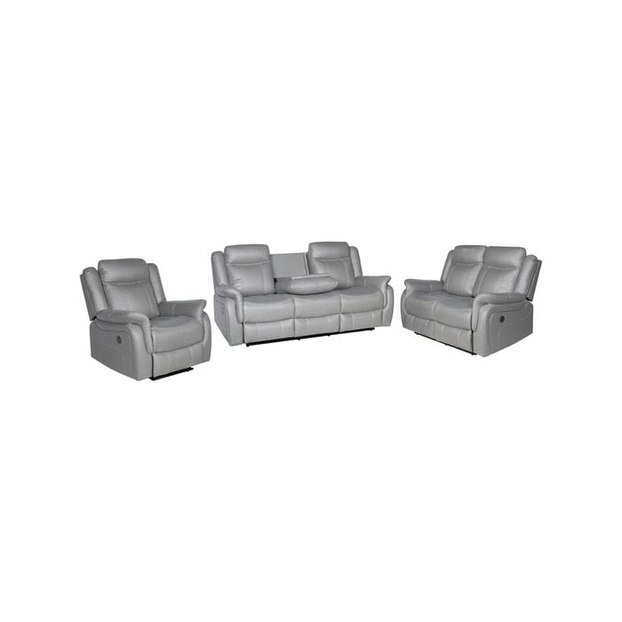 3+2+1 Seater Finest Grey Fabric Recliner Sofa Sturdy Construction Metal Mechanism