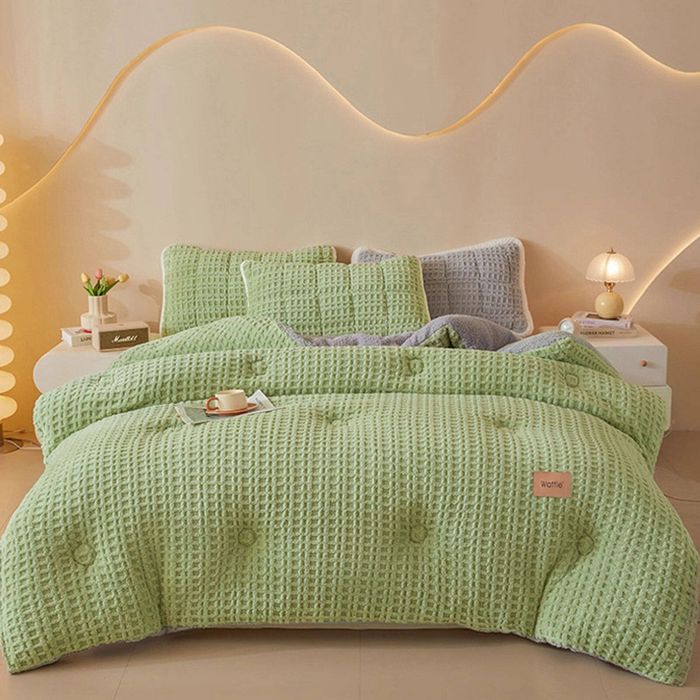 CottonMore Thick Winter Warm Quilt Reversible Waffle Plush Comforter 200x230cm - Green