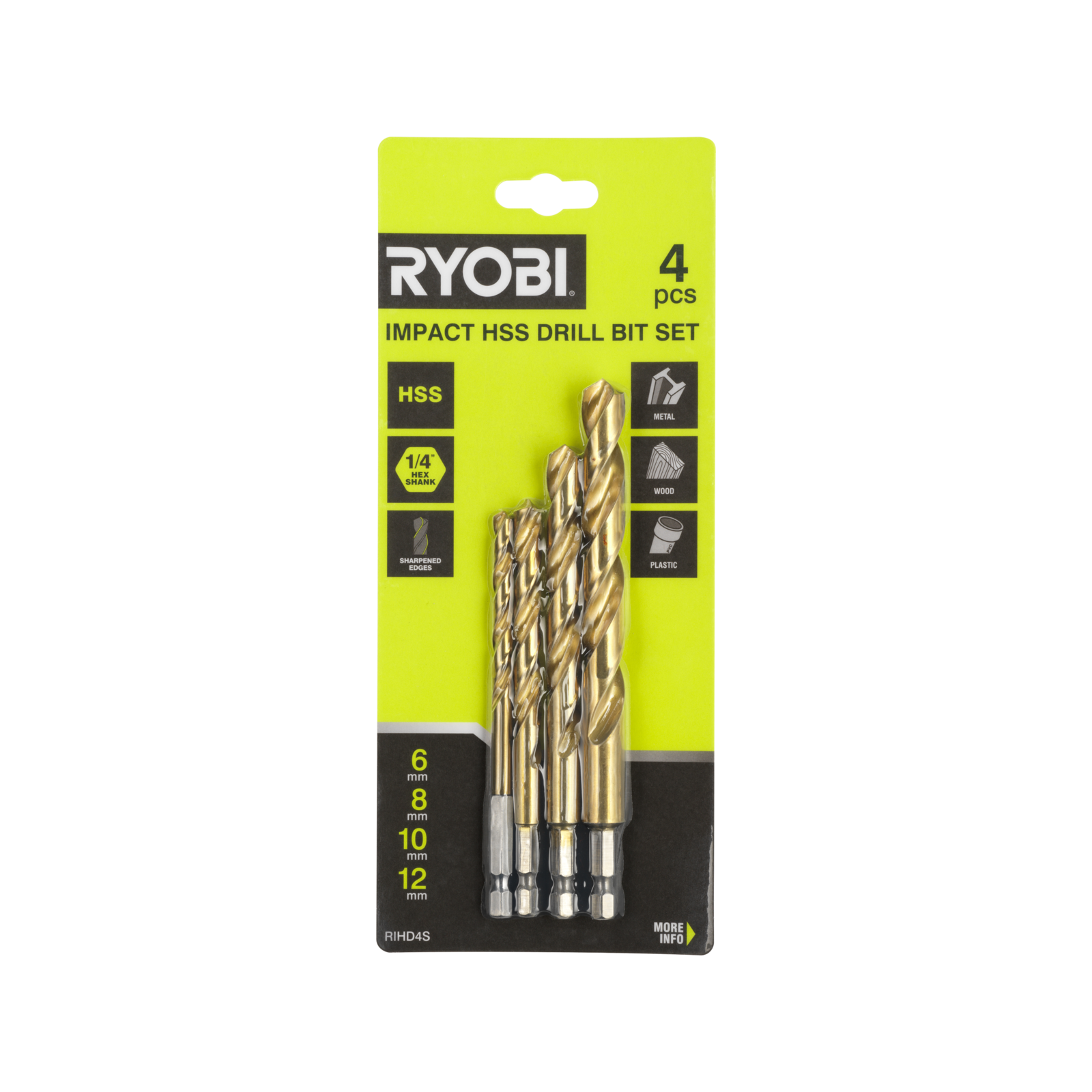 Ryobi 4 Piece Impact HSS Drill Bit Set Bunnings Australia
