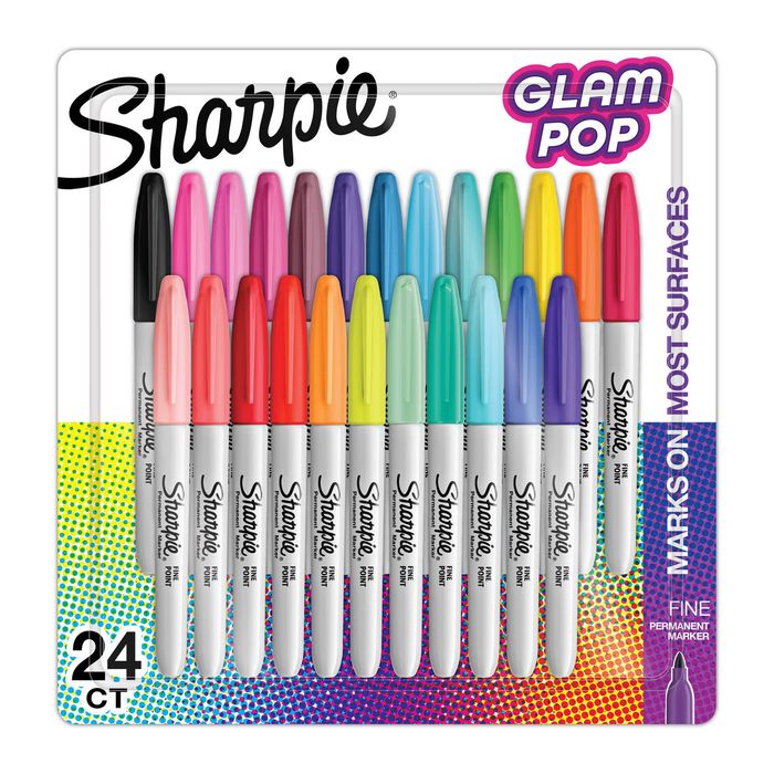 Sharpie Assorted Colours Glam Pop Fine Point Permanent Markers - 24 Pack
