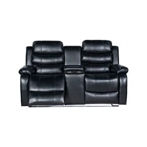 2 Seater Seater Finest Black Leatherette Recliner Feature Console LED Light Ultra Cushioned