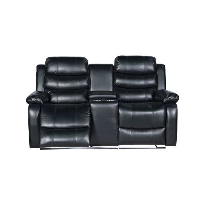 2 Seater Seater Finest Black Leatherette Recliner Feature Console LED Light Ultra Cushioned
