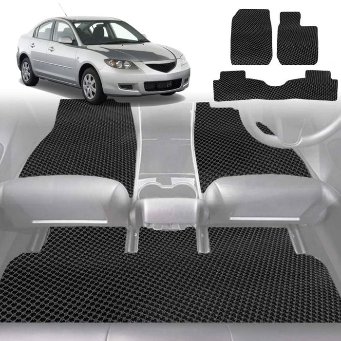 6D Diamond Car Floor Mats for Mazda 3 2004-2009-Full Set-Black-Outback GT