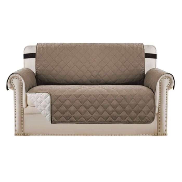 Smarcute 2 Seater Quilted Reversible Sofa Cover with Straps Taupe