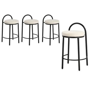 Oikiture 4x Bar Stools Dining Chairs Round Counter Seat Boucle
