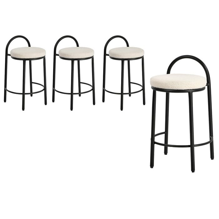 Oikiture 4x Bar Stools Dining Chairs Round Counter Seat Boucle