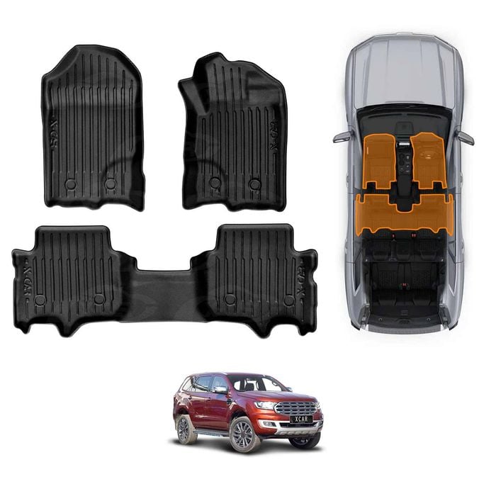 3D All-Weather Floor Mats for Ford Everest 2015-2022 Customized Car Floor Liners Full Set Carpet