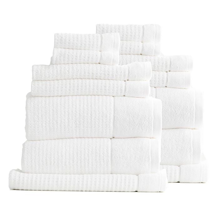 14pc Renee Taylor Cambridge 650gsm Textured Bath/hand/face Towel Mat Snow