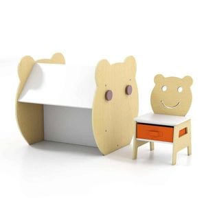 Costway Kid Bear Art Table Chair Set 3in1 Activity Blackboard Whiteboard