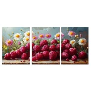 3pcs Bright Raspberries And Flowers Print 100% Australian Made 3 x 40x60cm (Metal Print)