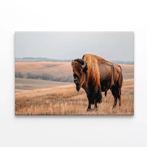 Bison Standing In a Grassy Field  Print 100% Australian Made 120 x 90cm  (Stretched)