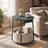 Advwin Side Table Sofa End Table w/ Charging Station Round Bedside Table w/ Basket Green
