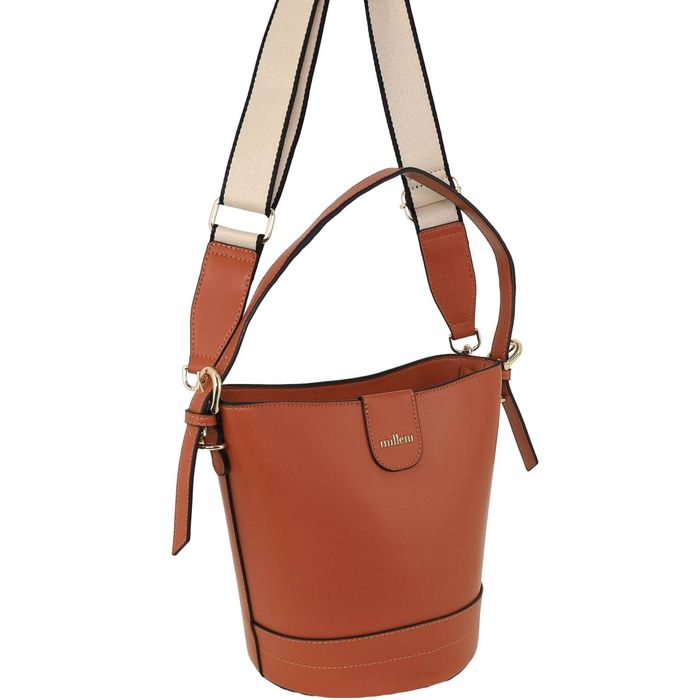 Milleni Women's Handbag Vegan Leather Lightweight Bucket Crossbody Bag Tan