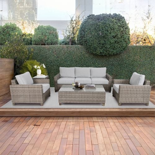 Sophy 2 3 Seater Wicker Rattan Outdoor Sofa Chair Lounge Set Bunnings Australia