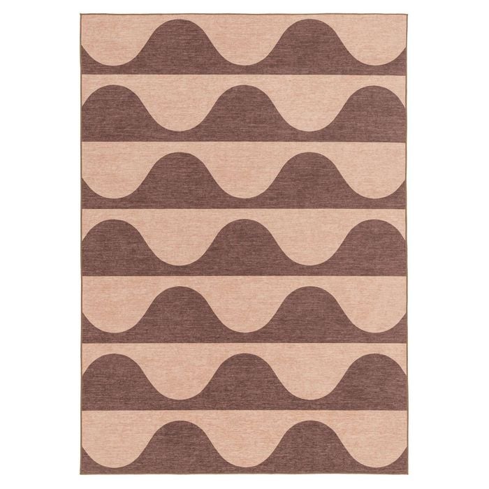 Loopsie-400cm X 300cm-sobe Pink And Burgundy Wave Stripe Indoor Outdoor Washable Rug