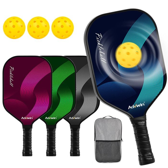 Advwin Carbon Fiber Pickleball Paddles Set with Lightweight Grip, Includes 4 Pickleballs & 4 Balls & Carry Bag