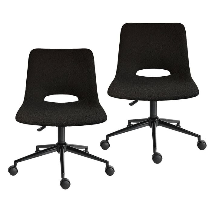 La Bella Black 2 Set Office Desk Chair - Loop Yarn Fabric Home Swivel Chair Cut-Out Seat HALO