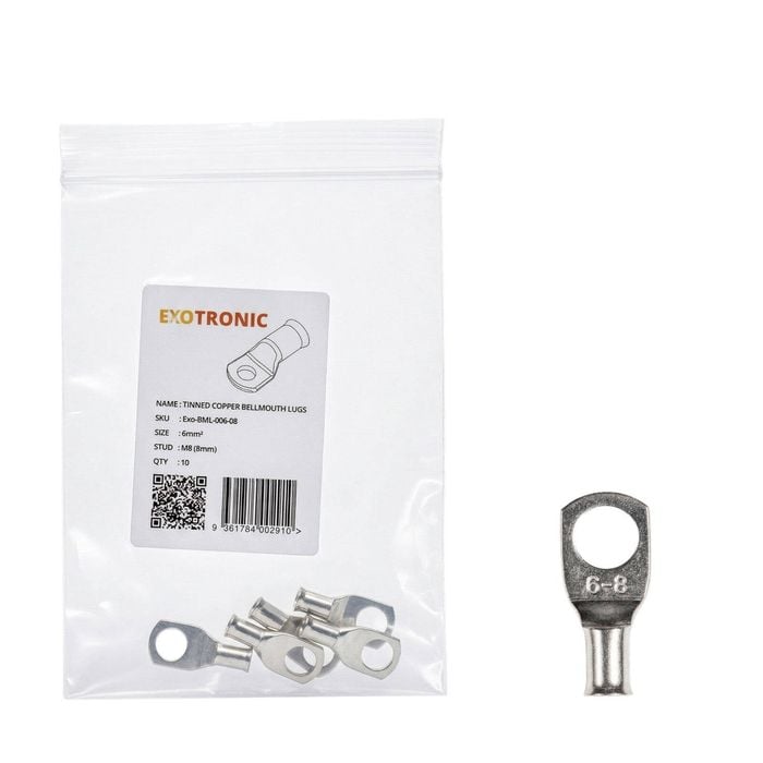10 Pack of Exotronic 6mm² Copper Lug M8 | Bellmouth