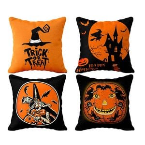 Catzon 4 Pcs Scary Throw Pillow Covers Linen Cushion Case for Decor 45X45cm