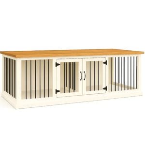 Paws and Willow Double Arctic White with Natural Top Wooden Dog Crate Hinged Door with Bars