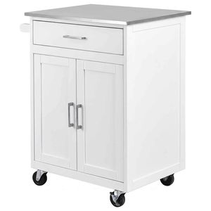 Costway Kitchen Island Wood Trolley Adjustable Utility Storage Cart Cabinet-White