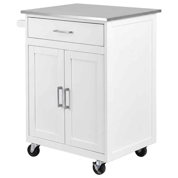 Costway Kitchen Island Wood Trolley Adjustable Utility Storage Cart Cabinet-White