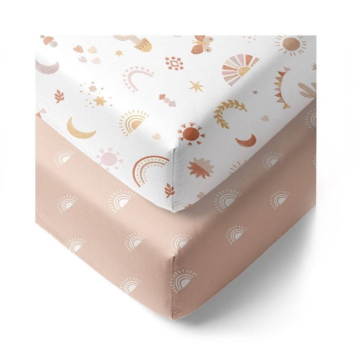 Living Textiles 2 Pack Organic Cotton Cot Fitted Sheets Bohemian Bliss