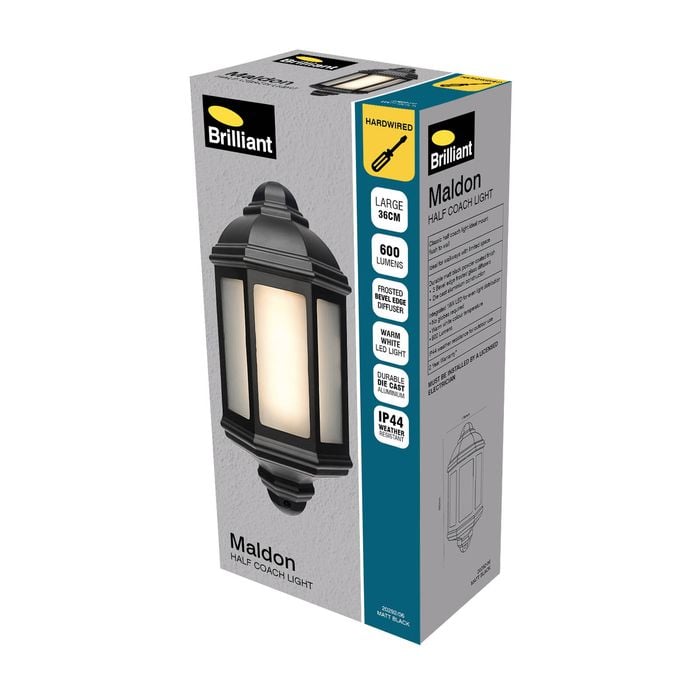 Brilliant 18W Matt Black LED Maldon Half Coach Wall Light Bunnings Australia