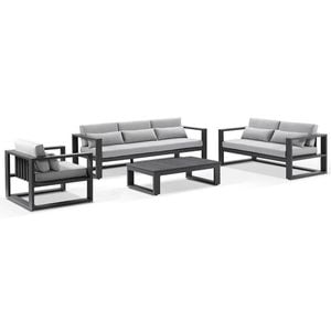 Outdoor Santorini 3+2+1 With Coffee Table In Charcoal With Denim Grey Cushions
