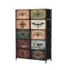 Oikiture 10 Chest Of Drawers Retro Tallboy Printed Foldable Fabric Drawers