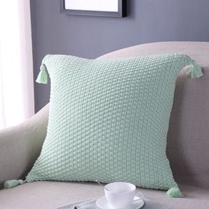 CottonMore Cotton Knitted Tassel Cushion Cover Mint 45x45cm
