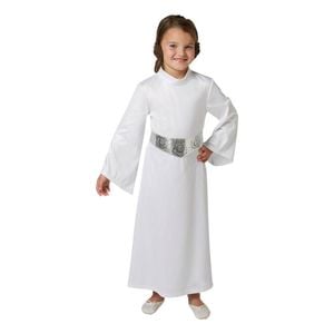 Princess Leia Halloween Costume Child Deluxe Star Wars Fancy Dress with Belt and Wig - White, Small